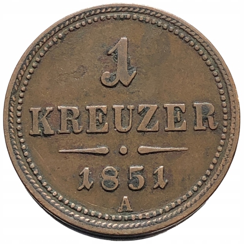 51540. Austria , 1 krajcar 1851 r, A, (5,38g/23mm)