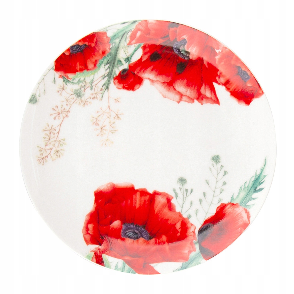 TALERZ DESEROWY PORCELANOWY CZERWONE MAKI 20CM