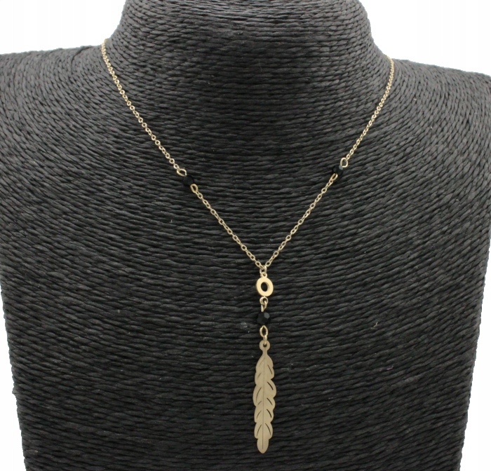 NASZYJNIK ZŁOTY PIÓRKO KORALIKI STAL 316 L