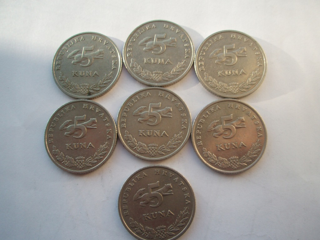 7 sztuk monet 5 kuna Chorwacja