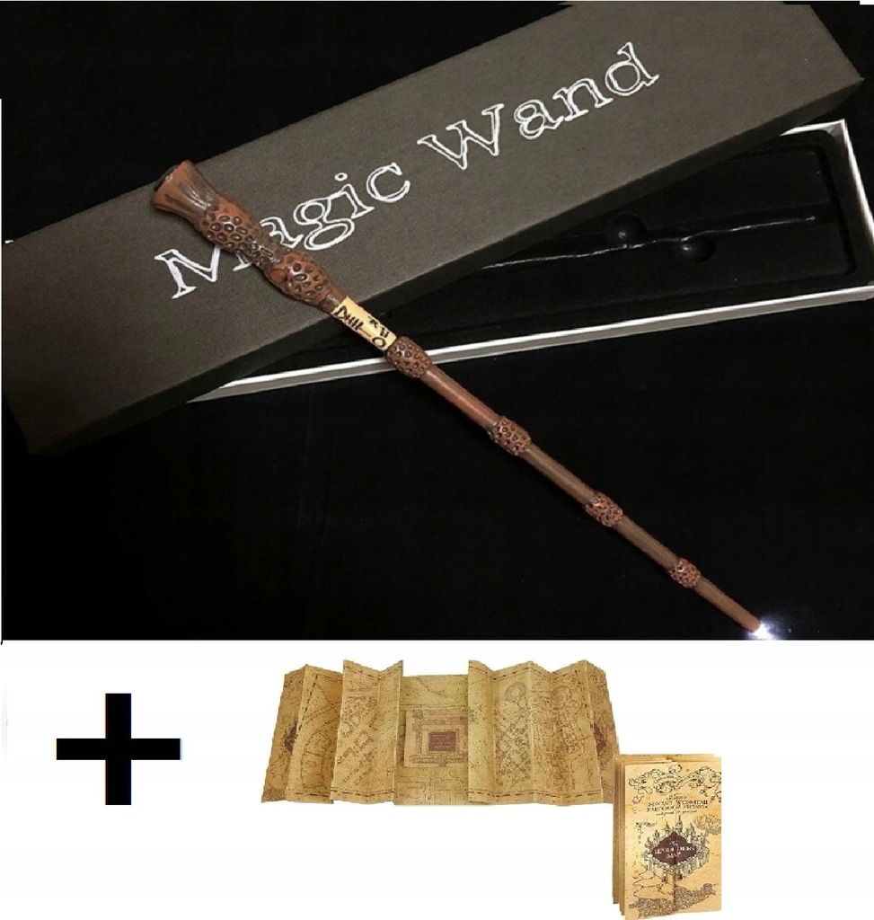 Harry Potter różdżka świecąca czarna Dumbledore insygnia mapa huncwotów 24h