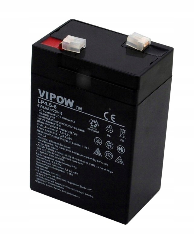 NOWY Akumulator żelowy AGM Vipow 6V 4,5Ah typ VRLA