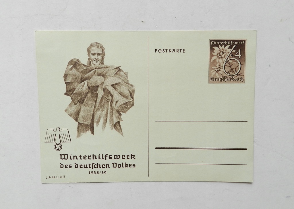 POCZTÓWKA WHW - NIEMIECKA POMOC ZIMOWA, WINTERHILFSWERK - ORYGINAŁ 1938