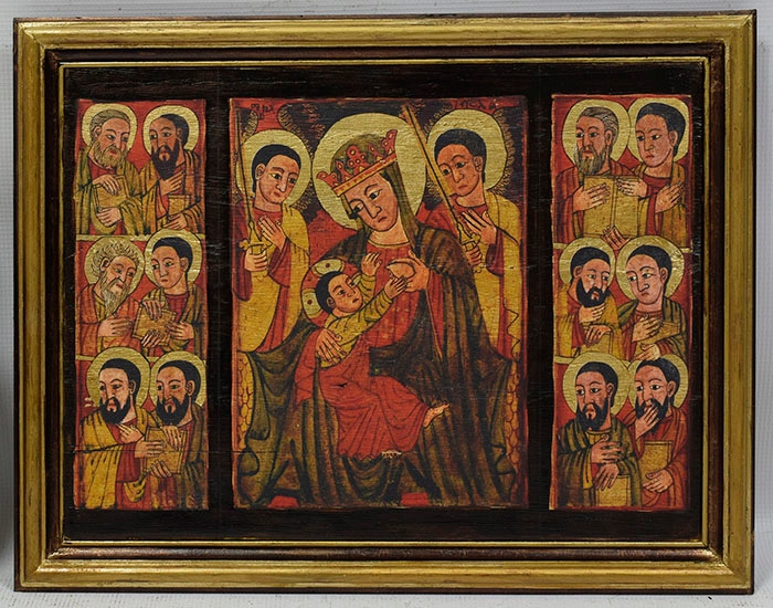 Ikona Madonna i dzieciątko Jezus na starej desce 45x35 cm