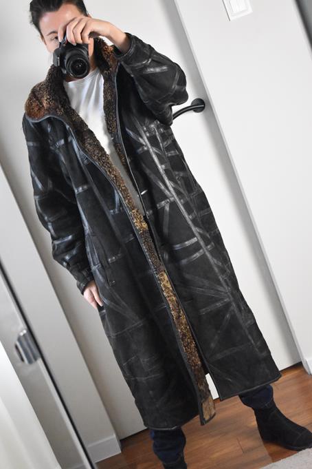 Świetny Vintage Płaszcz z naturalnej skóry Leather Długi na futerku 44/46