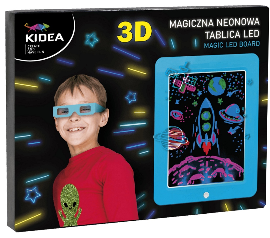 Magiczna neonowa tablica LED 3D niebieska KIDEA