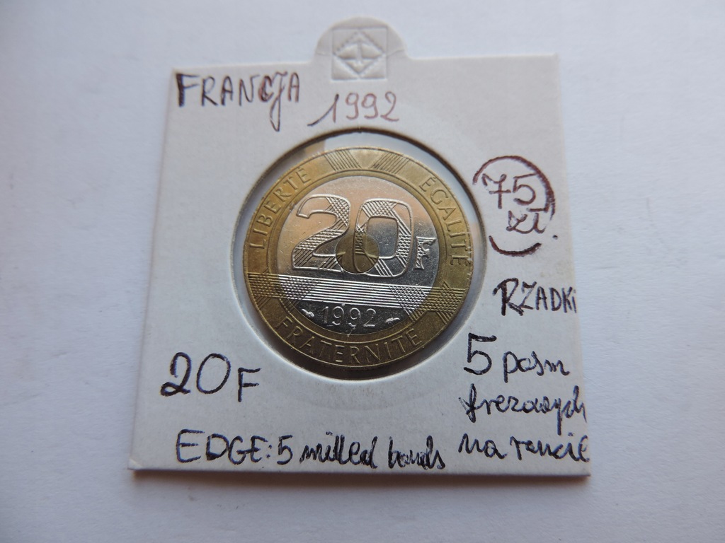 FRANCJA 20 FRANCS 1992 - OPIS NA HOLDERZE