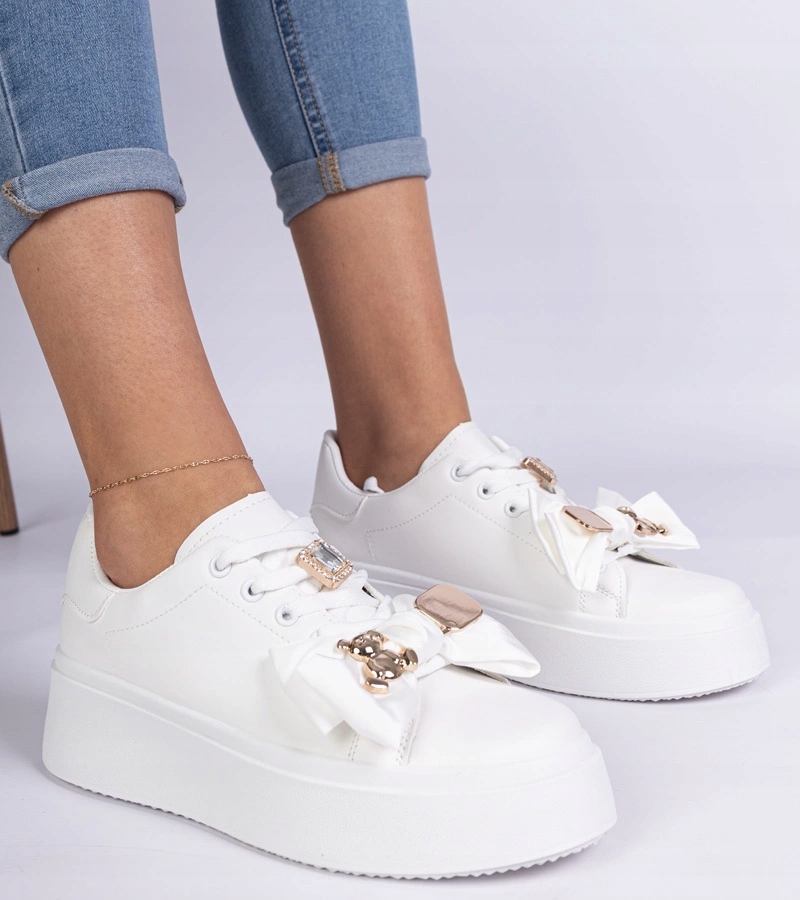 Białe sneakersy damskie zdobione misiem Milonel rozmiar 41