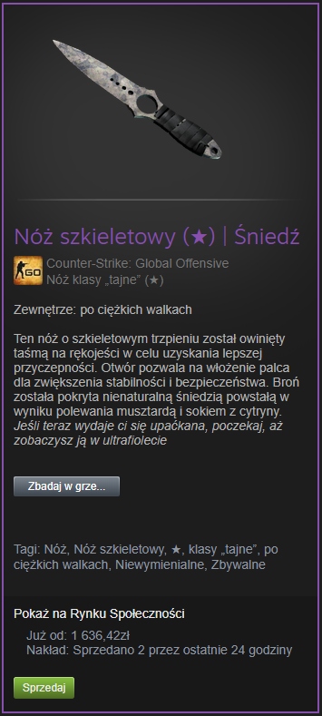Nóż szkieletowy | Śniedź | OKAZJA SKIN CS:GO!!!