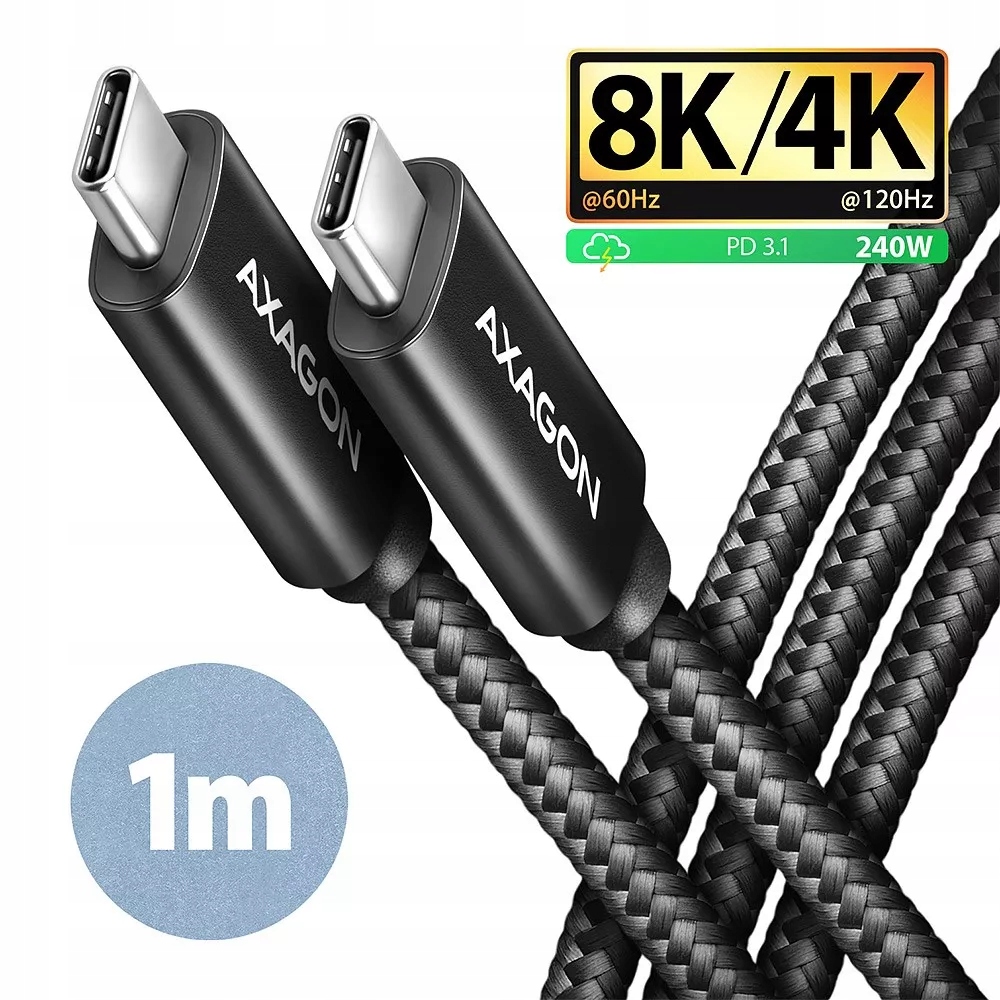 AXAGON BUCM4X-CM10AB Kabel USB-C - USB-C, USB4 Gen 3x2 1m, PD 240W, 8K HD,
