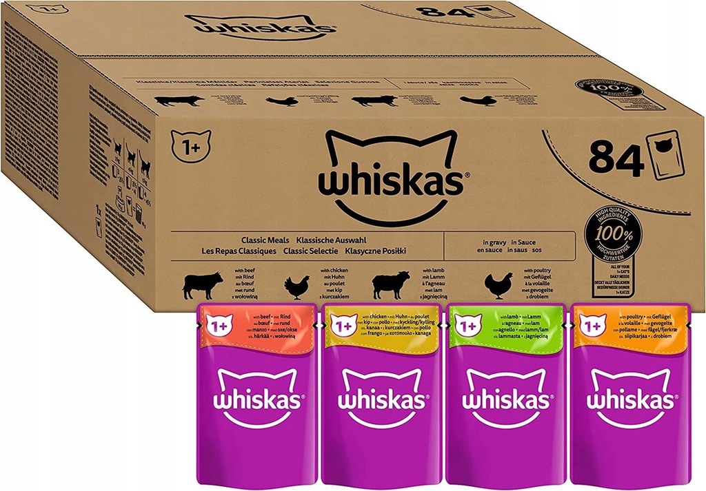 Whiskas Naturel Classic Selectie - Różne Smaki Saszetki w Sosie 84 x 85g