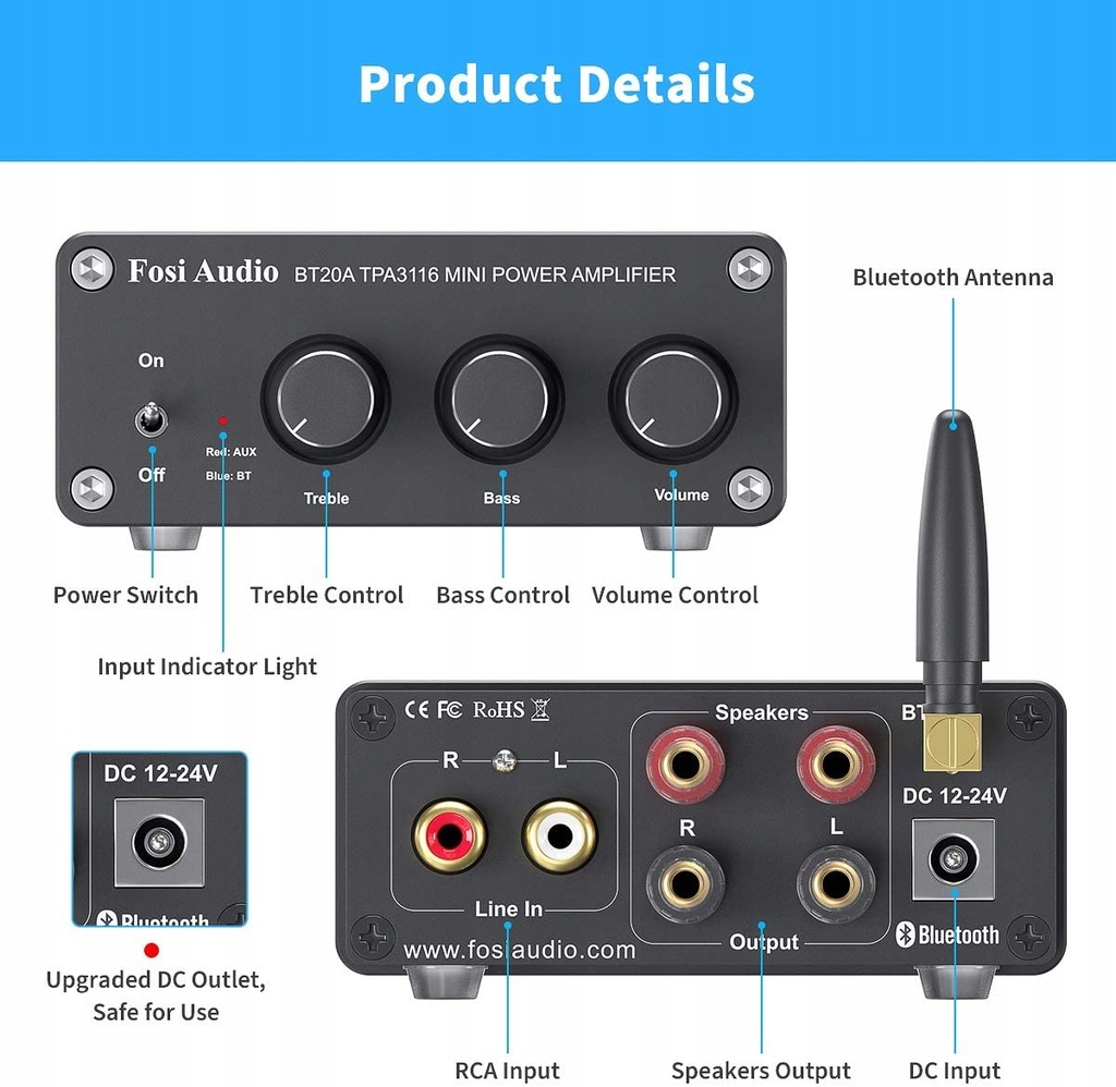 Купить Усилитель Fosi Audio BT20A Bluetooth 5.0 100 Вт x 2: отзывы, фото, характеристики в интерне-магазине Aredi.ru