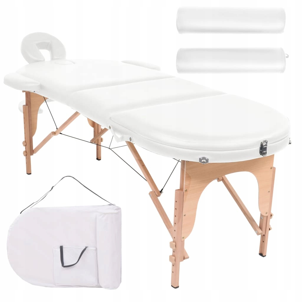Składany stół do masażu z 2 wałkami biały 4cm