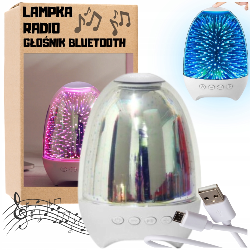 LAMPKA NOCNA Z GŁOŚNIKIEM BLUETOOTH RADIO MOC KOLORÓW BEZPRZEWODOWA USB