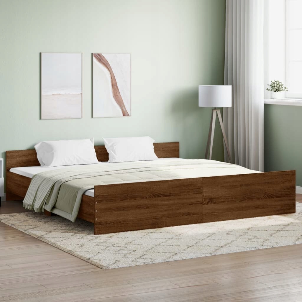 Rama łóżka z wezgłowiem i zanóżkiem, brązowy dąb, 180x200 cm