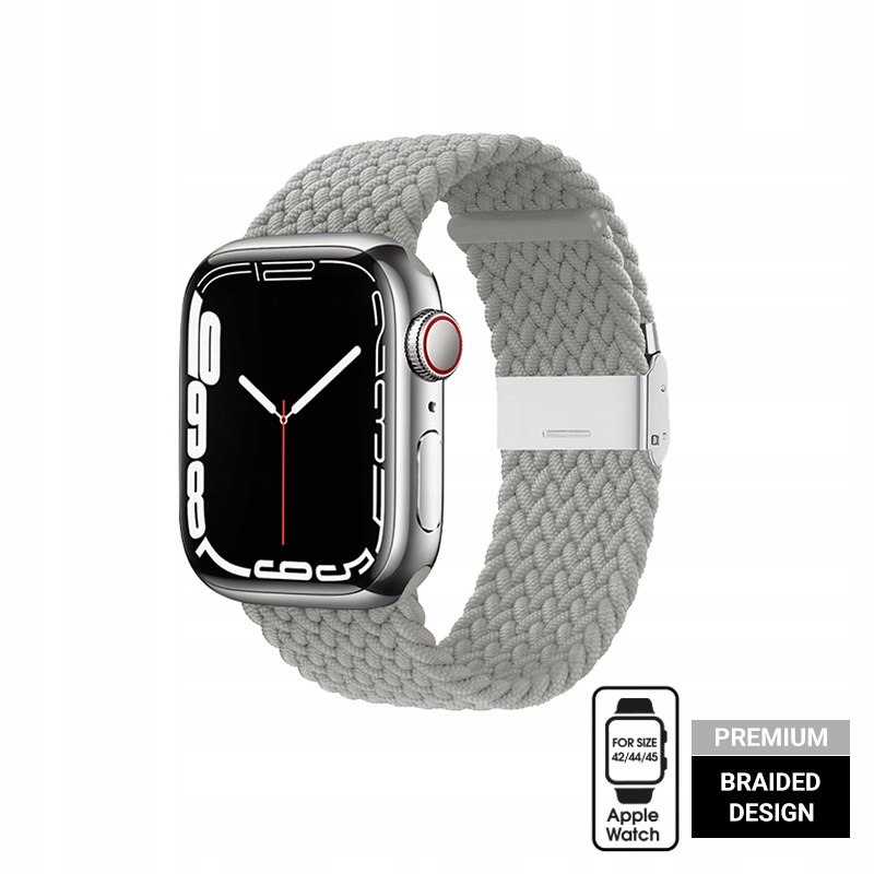 Crong Wave Band - Pleciony pasek do Apple Watch 42/44/45/49 mm (jasny szary