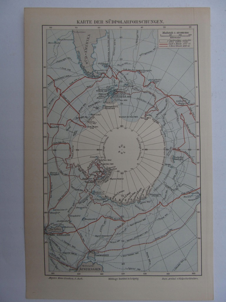 ŚWIAT BADANIE BIEGUNA POŁUDNIOWEGO mapa 1897 r.