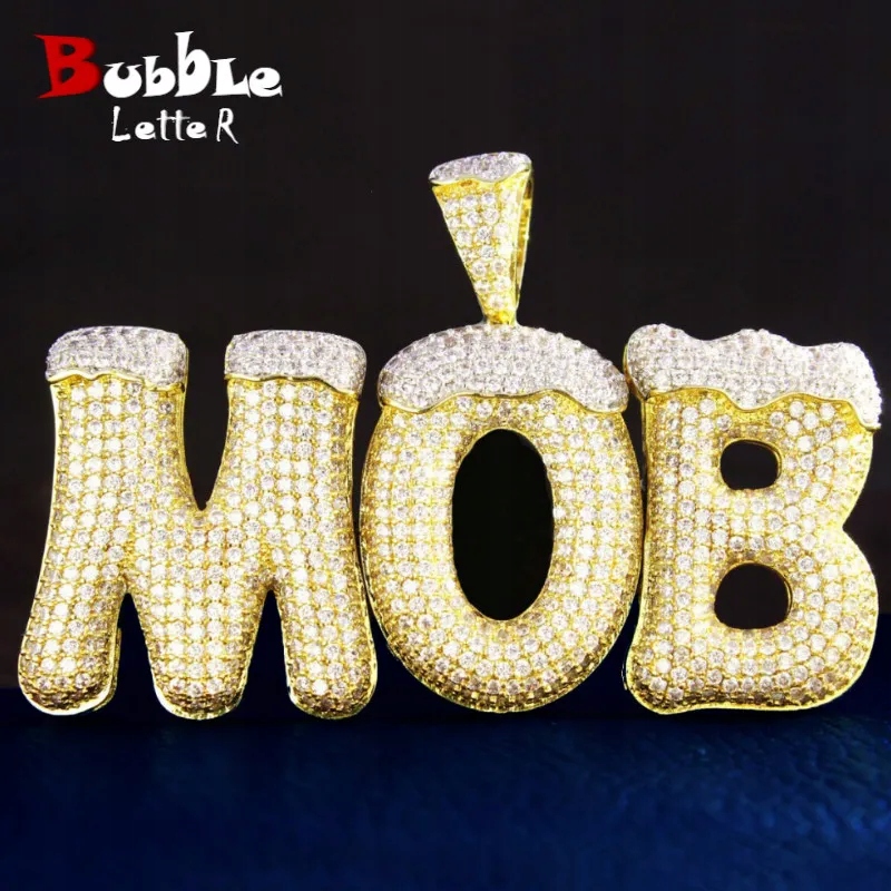 Custom Name Snow Top Cone Bubble Letters Necklaces & Pendant With Tennis