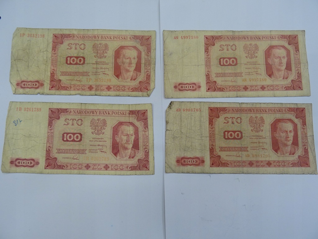 100 złotych 1948 rok - zestaw 4 banknotów