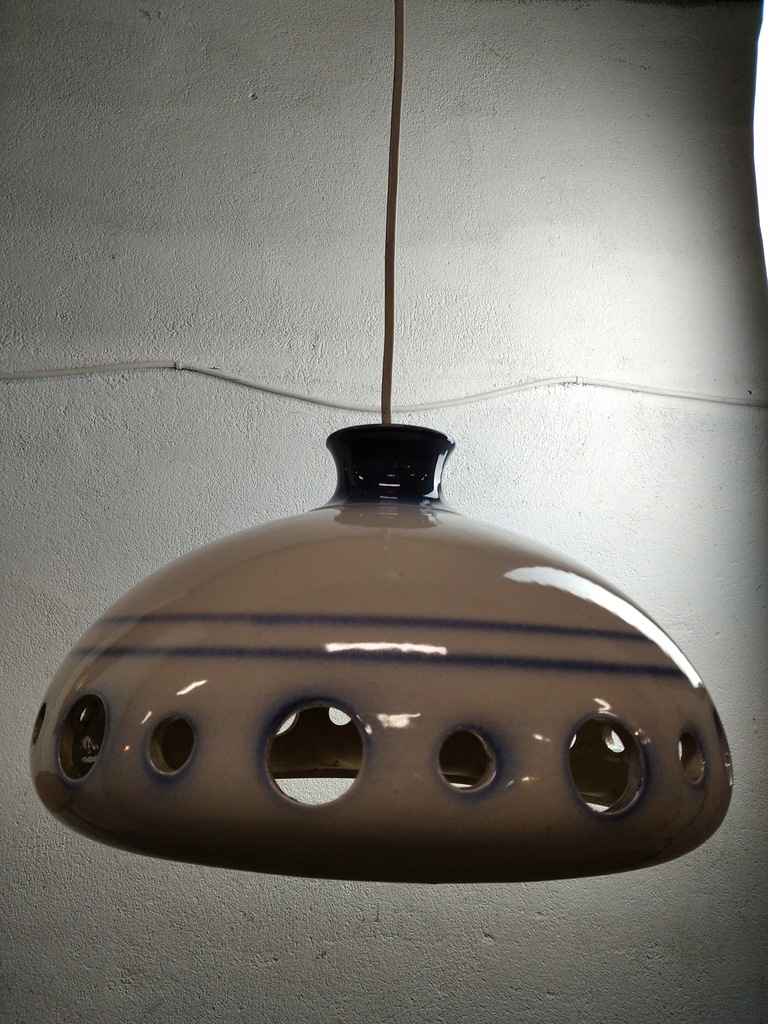 stara duża ceramiczna lampa wisząca UFO PRL loft