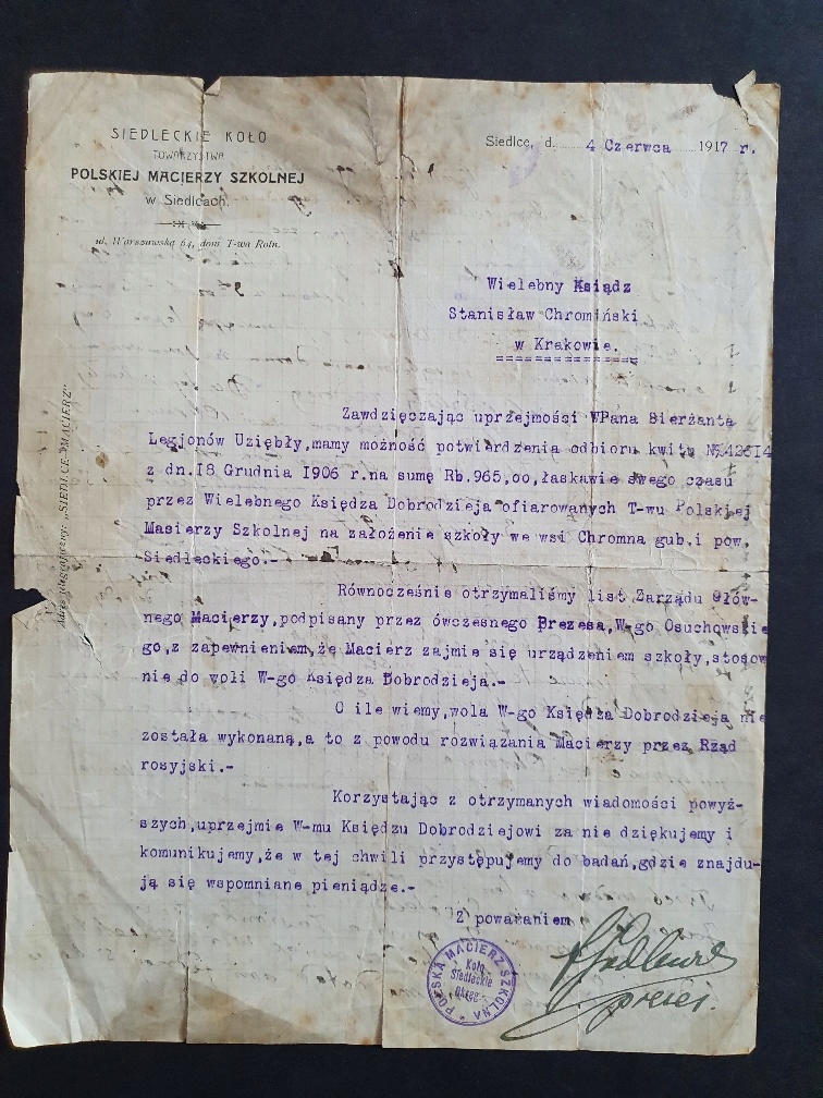 Siedleckie Koło Polskiej Macierzy Szkolnej 1917 r.