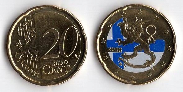FINLANDIA 2008 20 EURO CENT OZDOBIONA FLAGĄ