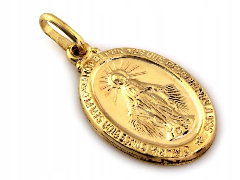 Zawieszka złota medalik z wizerunkiem Matki Bożej