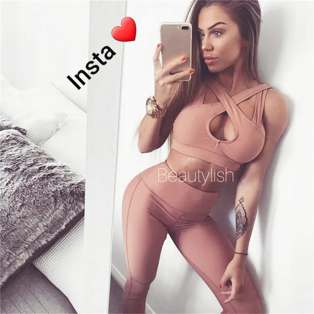 Insta bandage nude różowy komplet fitness