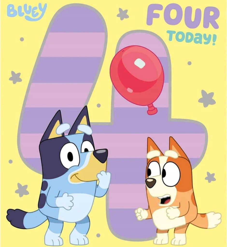 Bluey Age 4 Kartka urodzinowa, oficjalna kartka urodzinowa Bluey Age 4