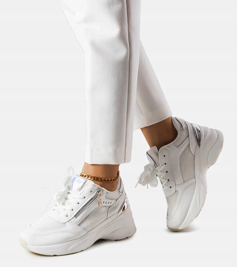 Sneakersy damskie białe na koturnie trampki wysokie 20284 rozmiar 41
