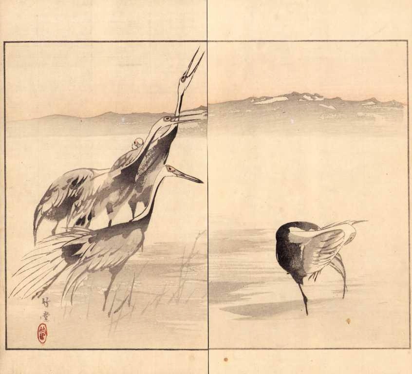 Drzeworyt japoński, Żurawie, Keitoshi Imao, 1892 r.