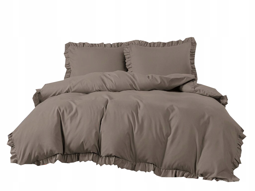 Komplet pościeli 160x200 2x70x80 falbanka brąz
