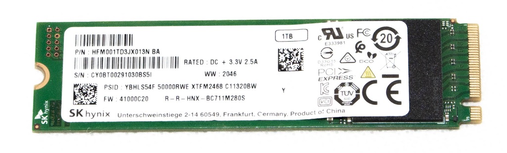 Dysk SSD Hynix 1TB M.2 NVMe 2400Mb/s 2100Mb/s HFM001TD3JX013N