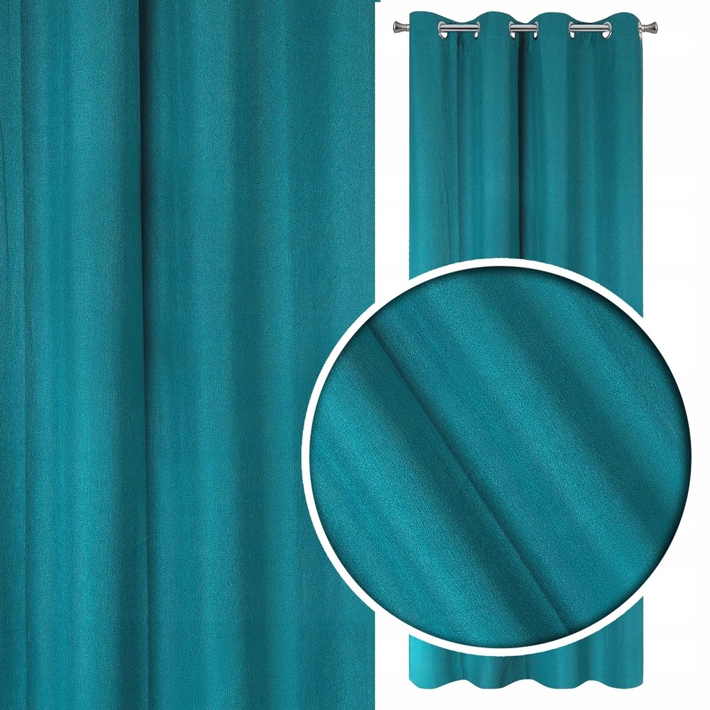 Gotowe ZASŁONY do sypialni tkane turkusowe kółka 8591576726