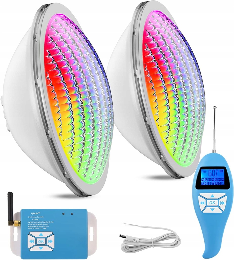 Oświetlenie basenowe LED LyLmLe PAR56 20W, RGB, IP68, 12V, 2 szt., Używany