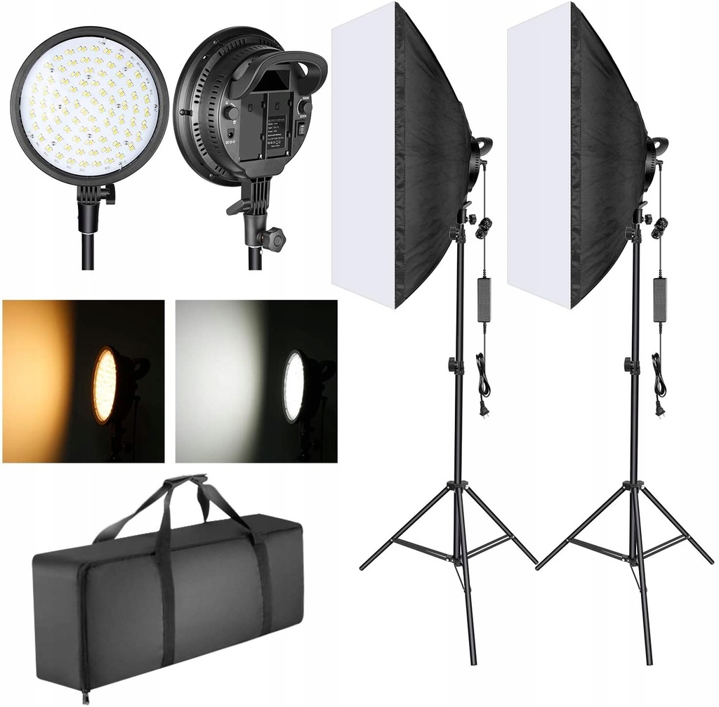 2 Lampy Fotograficzne LED ściemniane 2x48W Softobx