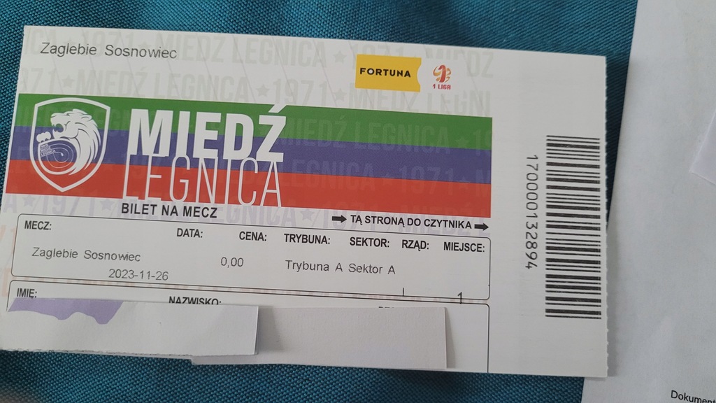 bilet Miedż Legnica - Zagłębie Sosnowiec
