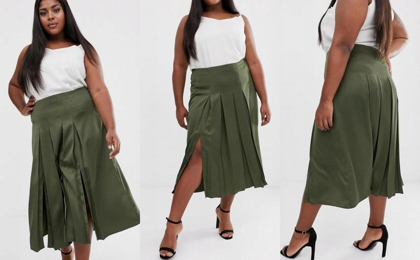 A8B103*RIVER ISLAND PLUS SPÓDNICA MIDI KHAKI 52P01