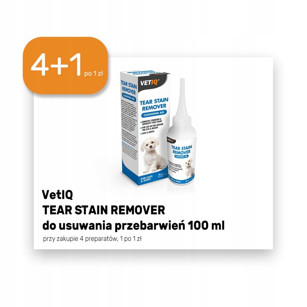 4+1 VetIQ Tear Stain Remover do usuwania przebarwień 100ml Vetiq by Mar