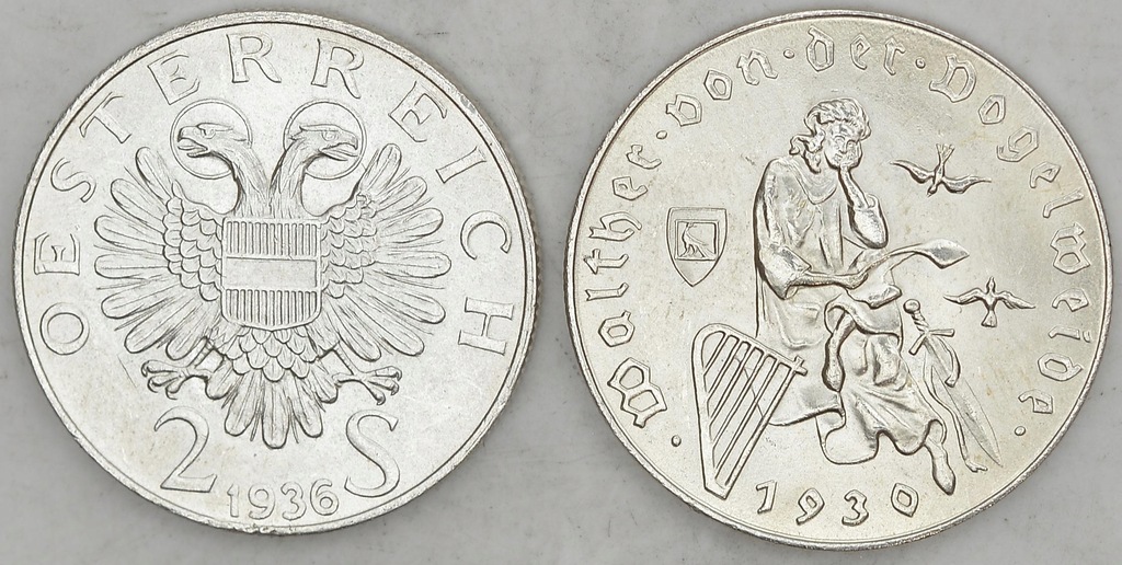 2.fu.ZEST.,AUSTRIA, MONETY 2 SZYLINGI SZT.2 srebro