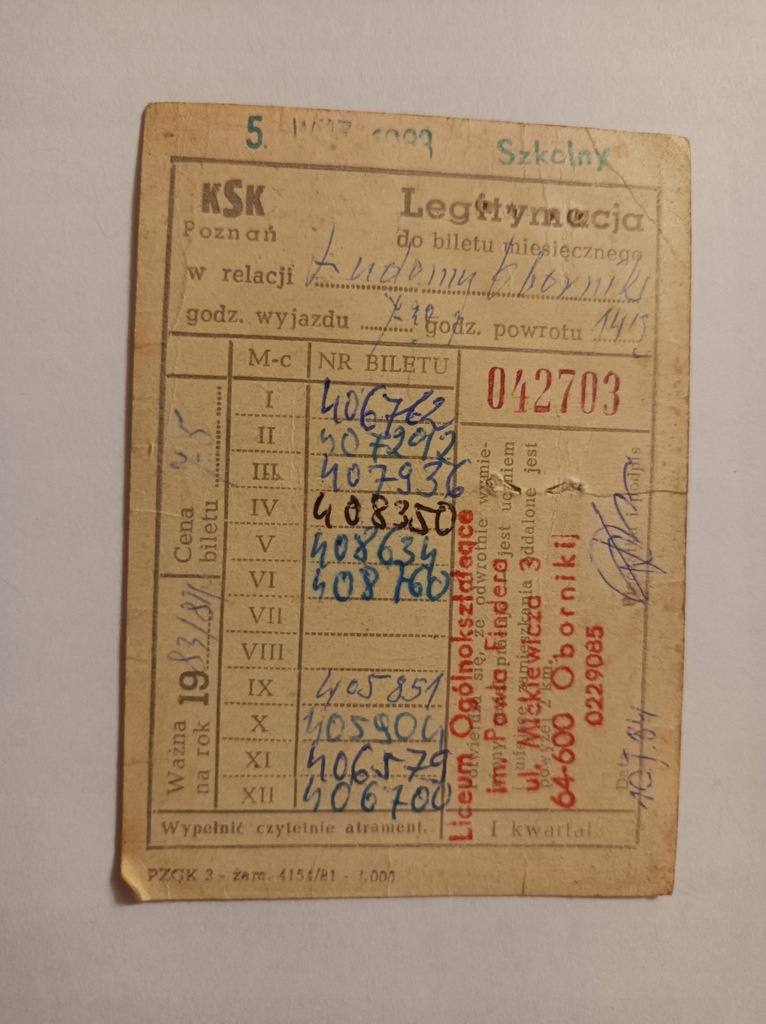 BILET PKS KSK POZNAŃ LUDOMY - OBORNIKI