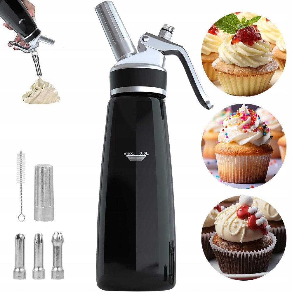 ALUMINIOWY DOZOWNIK SYFON DO BITEJ ŚMIETANY POJ. 0,5 L Z 3 KOŃCÓWKAMI