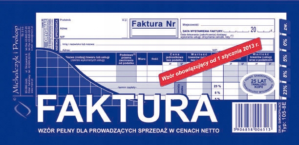 Druk Faktura VAT 1/3 A4 typ 105-8E