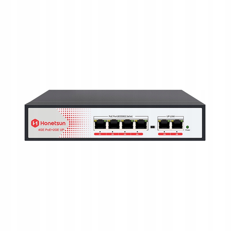 Switch PoE 4x PoE 1Gbps + 2x Uplink 1Gbps 65W PoE do Kamer 250m Rozszerzony