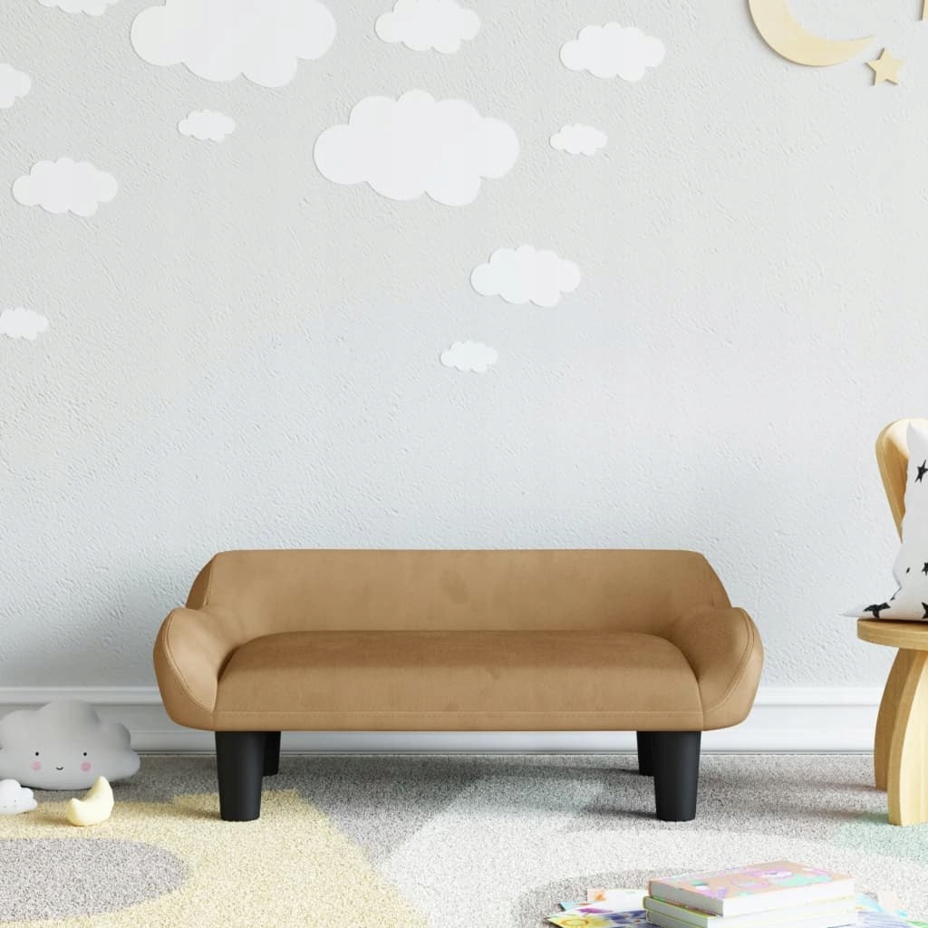 Sofa dla dzieci, brązowa, 70x40x24 cm, aksamit