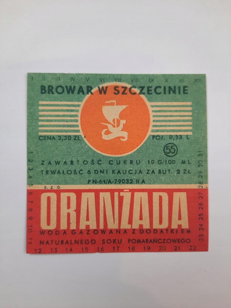 Etykieta oranżada Browar Szczecin