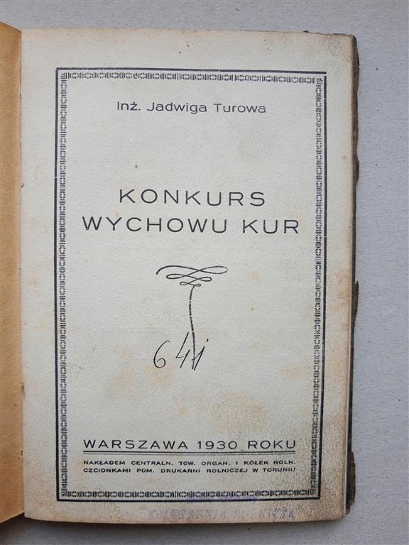 Inż. Jadwiga Turowa, Konkurs wychowu kur. kury drób, Warszawa 1930