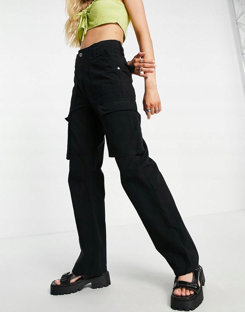 BERSHKA _OS 6GH CZARNE SPODNIE CARGO _/ XL