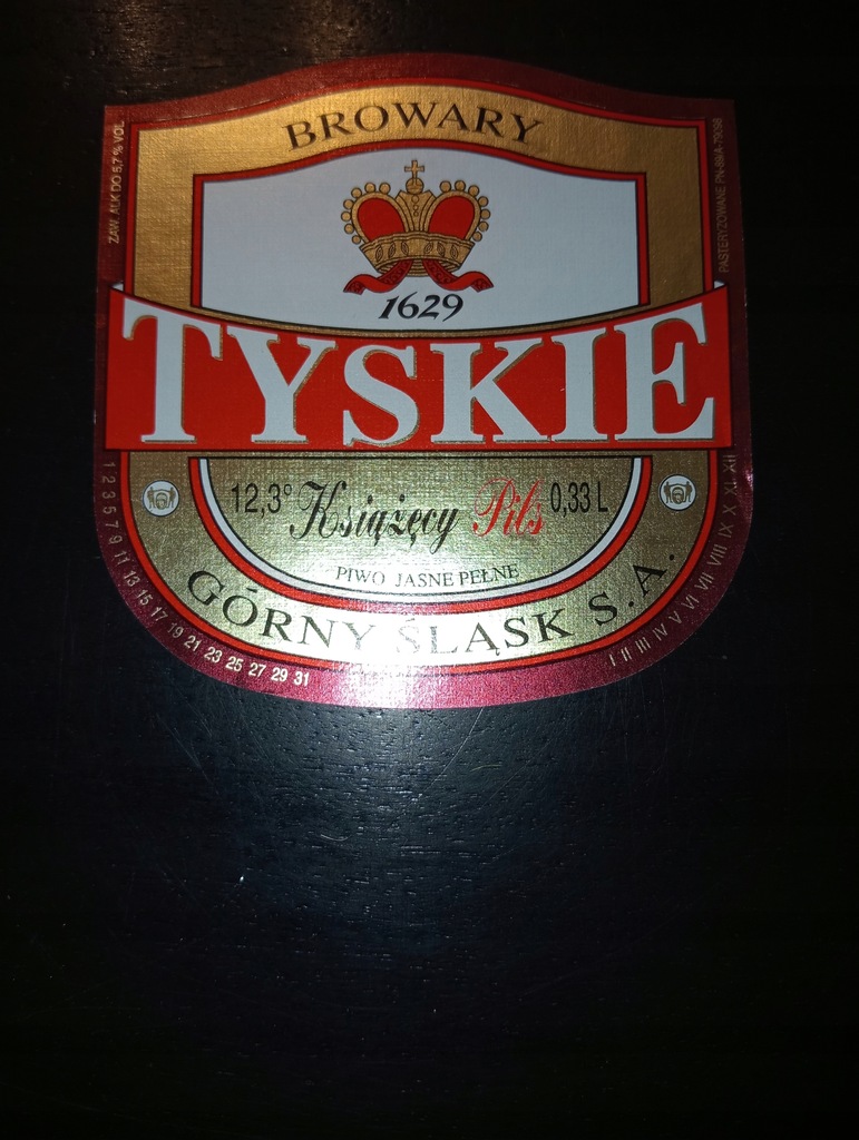 KSIĄŻĘCY PILS PIWO JASNE PEŁNE BROWAR TYCHY 0,33L ETYKIETA NOWA