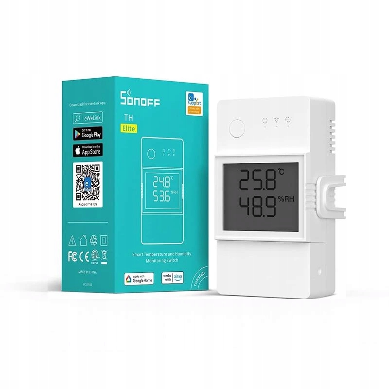 Przekaźnik WiFi Sonoff THR320D TH Elite 20A Temperatura Wilgotność